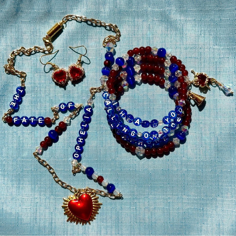 The Fate of Ophelia theme Heart Pendant set Earrings Coil Bracelet Taylor Swift - Picture 2 of 6